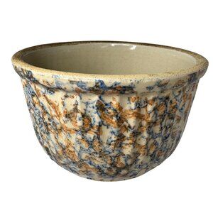 Red Wing Spongeware Crock Bowl 7” Decorative Ribbed Stoneware Speckled Vtg B